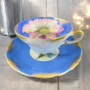 Royal Sealy Porcelain Teacup And Saucer Set Cup Textured Floral Pattern Vintage
